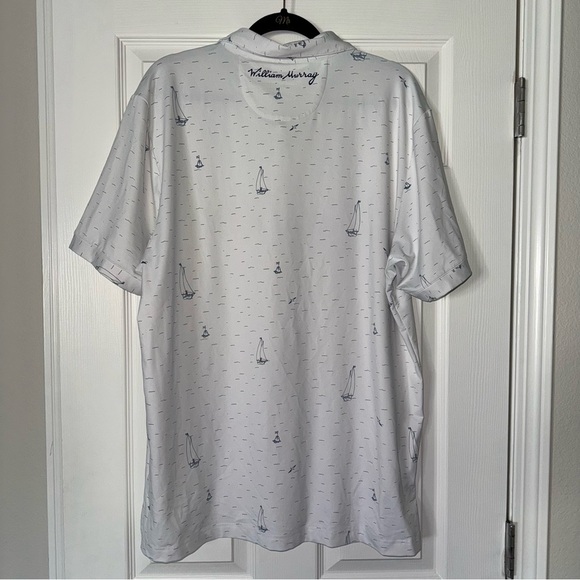 🎄SALE🎄 William Murray Golf White & Blue Boat Print Polo - Picture 2 of 6